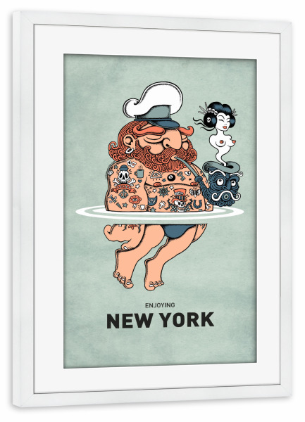 Poster mit Rahmen weiß "New York Summer Sailor" artboxONE - Städte,Städte / New York,Reise,Streetart,Lustig