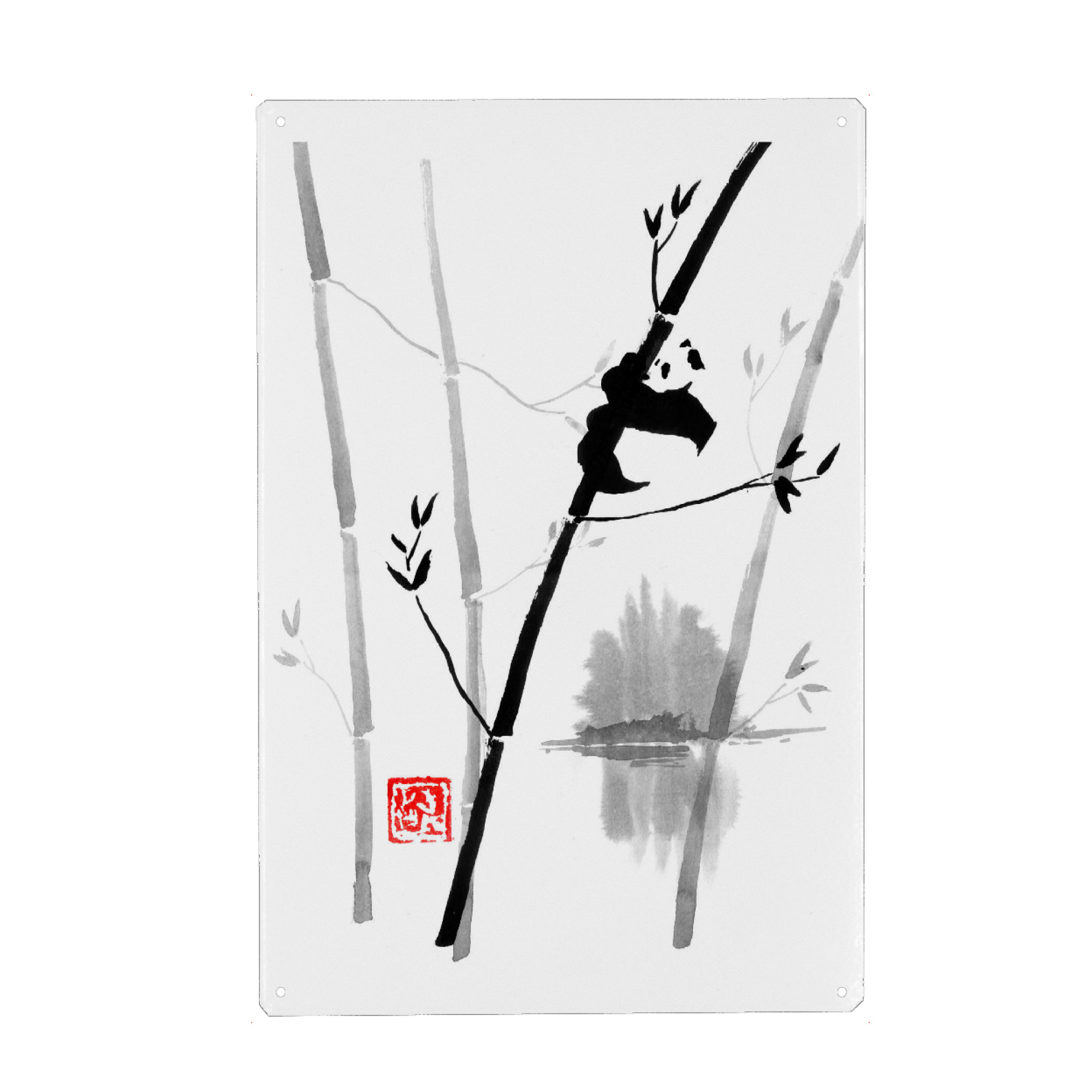 Holzbild "Panda in his tree" artboxONE - Tiere - Panda,Japan,Sumie,Schwarzweiß,Blackandwhite,Pandabear,Bär,Tier,Animal,Wild,Nature,Natur