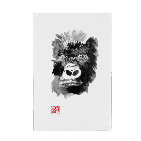 Metall Poster "Gorilla face new" artboxONE - Tiere,Schwarzweiß - Gorilla,Sumie,Japan,Animal,Tier,Schwarzweiß,Blackandwhite,Portrait,Monkey