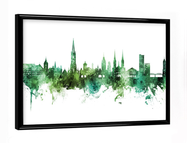 Poster mit schwarzem Rahmen "Freiburg Germany Skyline Green" artboxONE - Städte