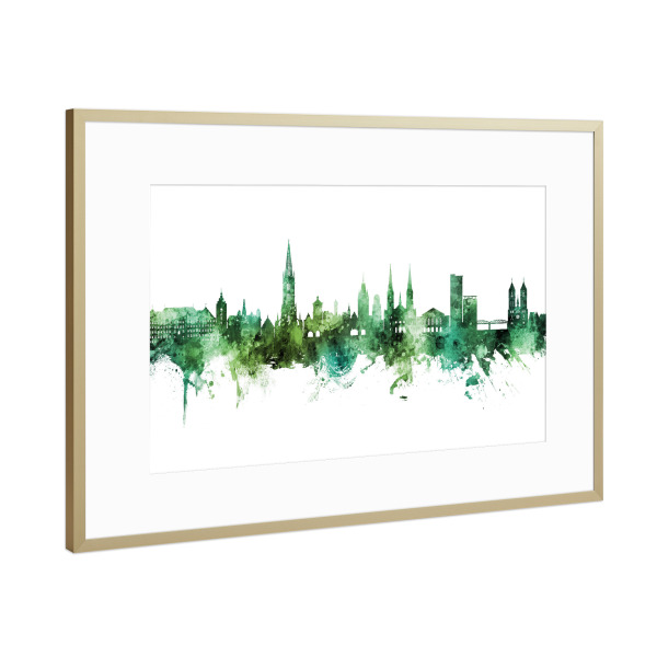 Poster mit Rahmen Gold "Freiburg Germany Skyline Green" artboxONE - Städte