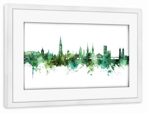 Poster mit Rahmen weiß "Freiburg Germany Skyline Green" artboxONE - Städte