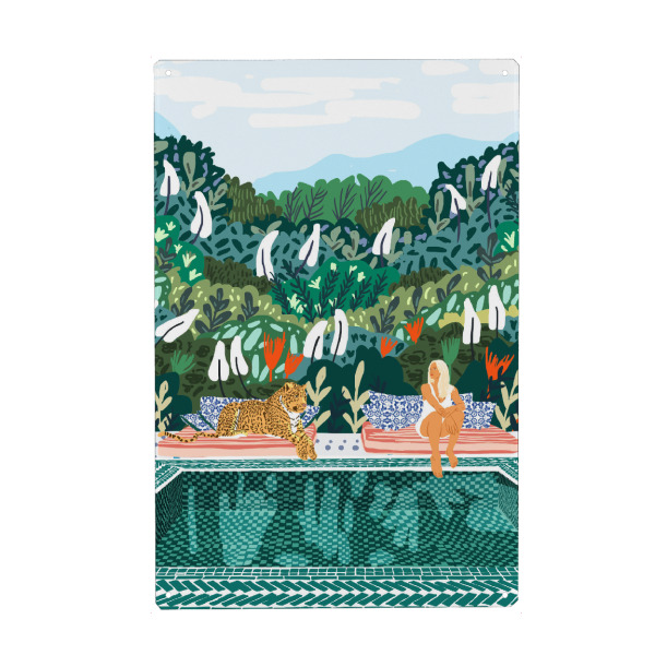 Metall Poster "Chilling by the pool with my" artboxONE - Tiere,Menschen