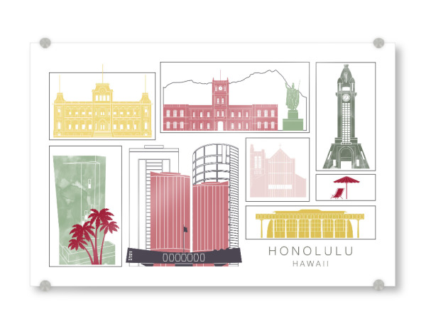 Acrylglasbild "Honolulu skyline burgundy" artboxONE - Städte,Reise,Architektur