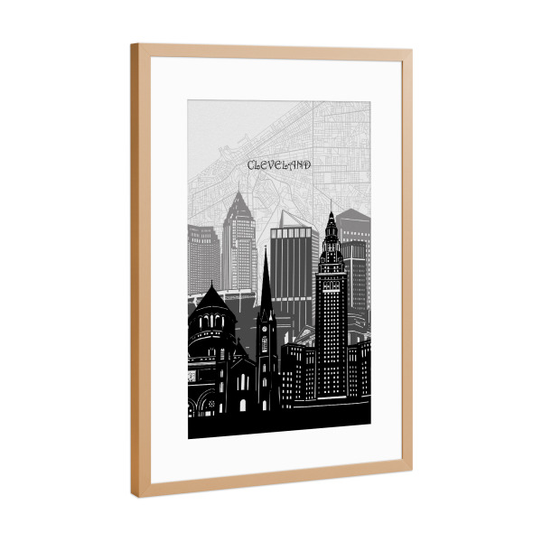 Poster mit Rahmen Kupfer "Cleveland cityscape map" artboxONE - Städte,Reise,Architektur