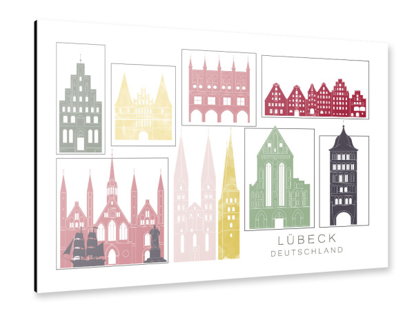 Alu-Dibond "Lubeck skyline burgundy" 30x20 cm artboxONE