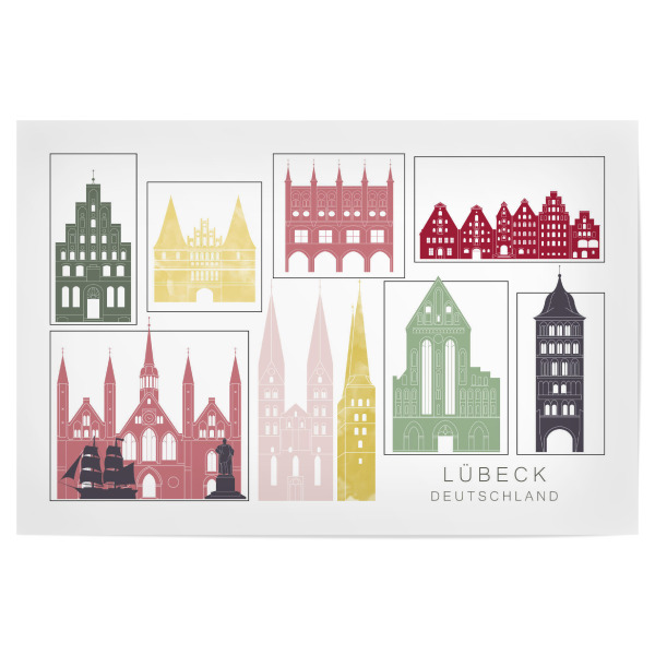 Poster "Lubeck skyline burgundy" artboxONE - Städte,Reise,Architektur