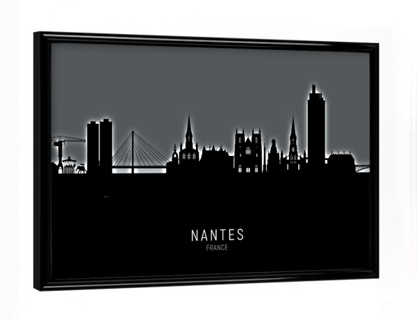Poster mit schwarzem Rahmen "Nantes France Skyline Glow White" artboxONE - Städte