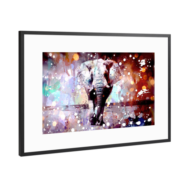 Poster mit Rahmen Schwarz (Metallic) "Pop Art Elephant" artboxONE - Tiere
