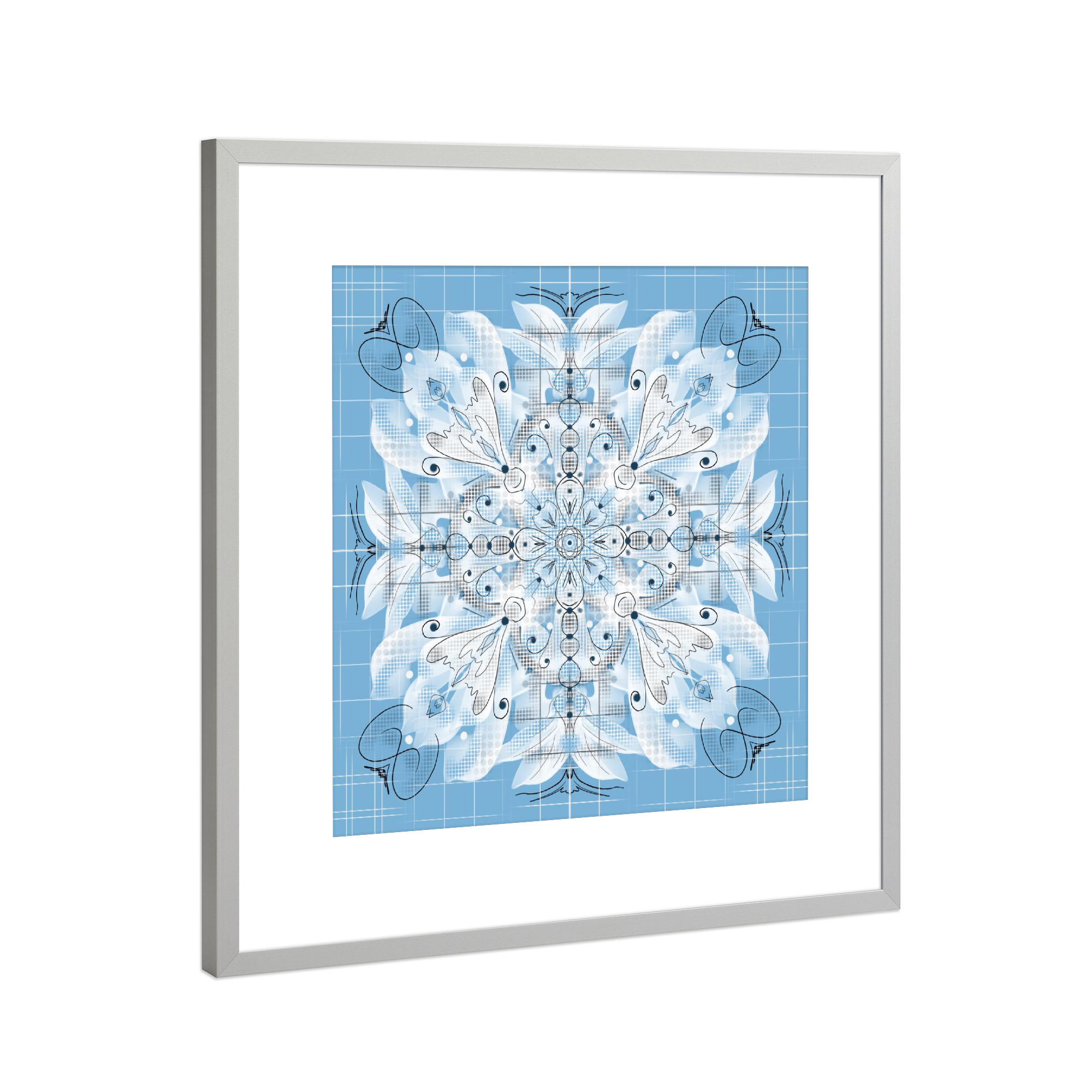 Poster mit Rahmen Silber "Mandala Blumen-Traum in Blau" artboxONE - Floral,Abstrakt,Geometrie,Fashion