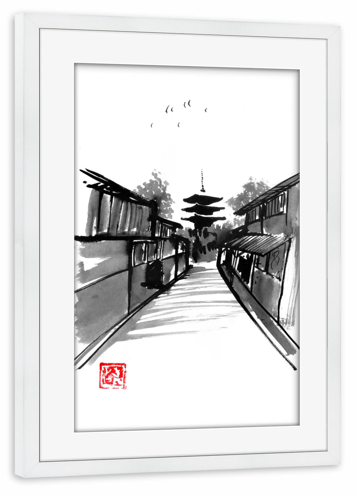 Poster mit Rahmen weiß "Pagoda street" artboxONE - Natur