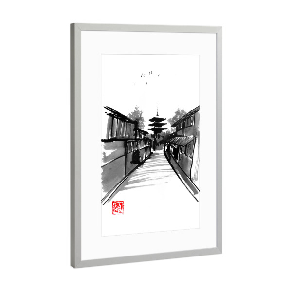 Poster mit Rahmen Silber "Pagoda street" artboxONE - Natur