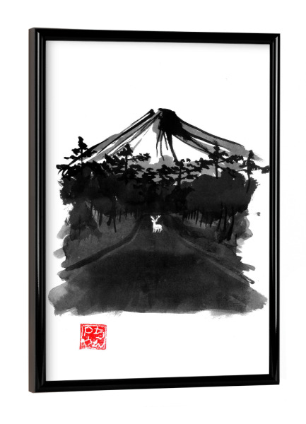 Poster mit schwarzem Rahmen "Deer in the middle of the road" artboxONE - Natur,Tiere