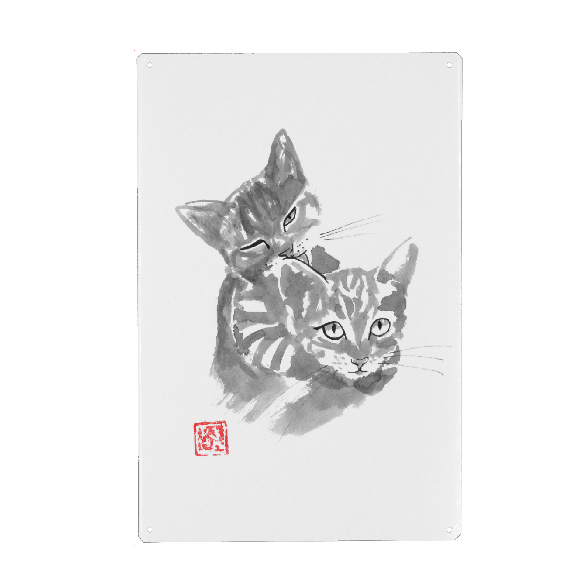 Holzbild "Brothers" artboxONE - Natur,Tiere - Cat,Neko,Sumie,Japan,Katze,Tier,Animal,Cute,Süß,Babies
