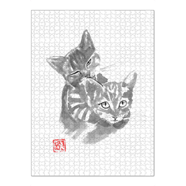 Puzzle Ravensburger "Brothers" artboxONE - Natur,Tiere - Cat,Neko,Sumie,Japan,Katze,Tier,Animal,Cute,Süß,Babies - Bild cat