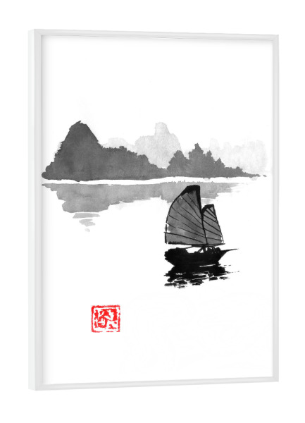 Poster mit weißem Rahmen "Boat on a river" artboxONE - Natur