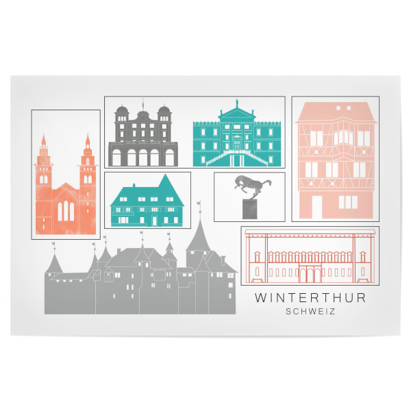 Poster 30x20 cm "Winterthur skyline coral" artboxONE - Städte,Reise,Architektur