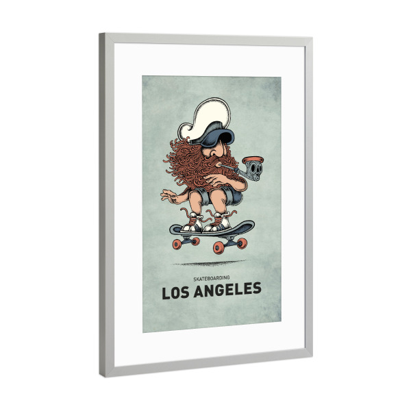 Poster mit Rahmen Silber "Los Angeles Skateboard" artboxONE - Städte,Reise,Streetart,Städte / Los Angeles,Lustig