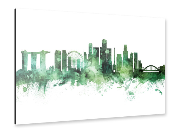 Alu-Dibond "Singapore Skyline Green" 30x20 cm artboxONE