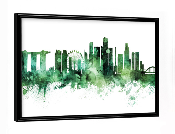 Poster mit schwarzem Rahmen "Singapore Skyline Green" artboxONE - Städte,Städte / Singapur
