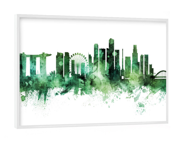 Poster mit weißem Rahmen "Singapore Skyline Green" artboxONE - Städte,Städte / Singapur