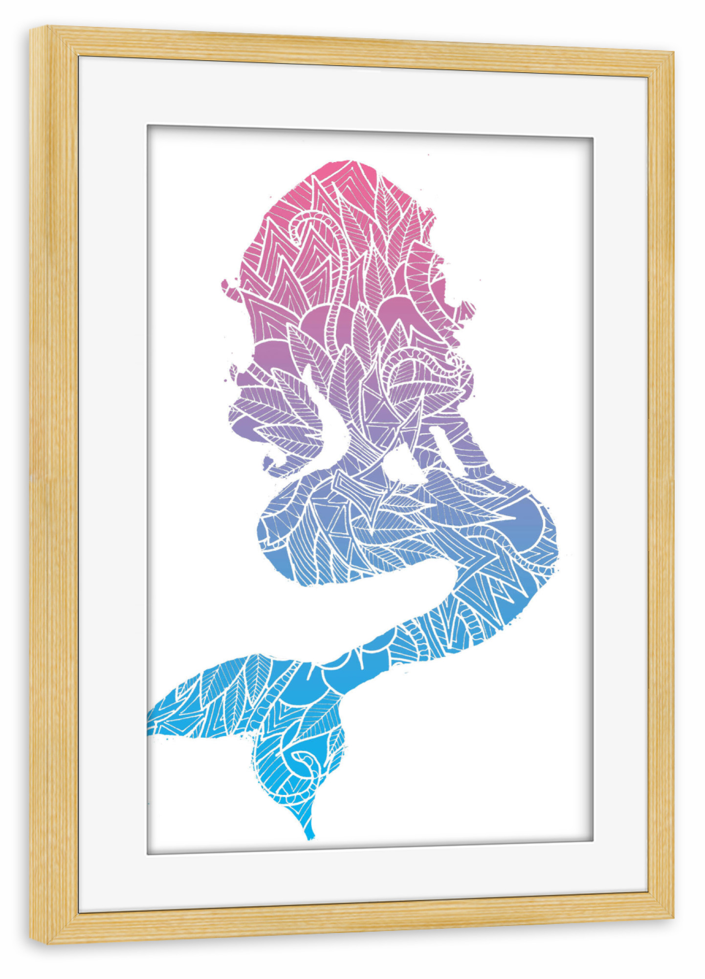 Poster mit Rahmen kiefer "Blue and Pink Mermaid" artboxONE - Für Kinder,Reise / Strand und Meer,Unterwasser,Fiktion