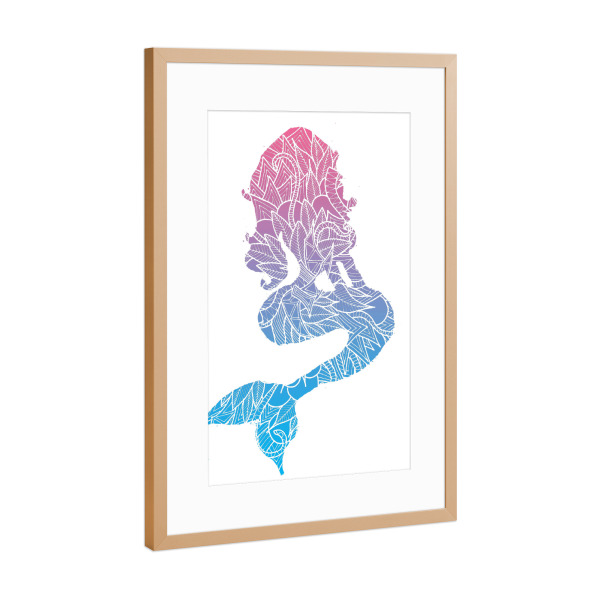 Poster mit Rahmen Kupfer "Blue and Pink Mermaid" artboxONE - Für Kinder,Reise / Strand und Meer,Unterwasser,Fiktion