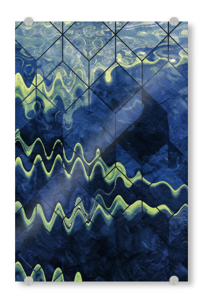 Acrylglasbild "Blue Abstract with green lines" artboxONE - Abstrakt - Abstract,Abstrakt,Blue,Blau,Classic,Pantone2020,Green,Grün,Lines,Linien