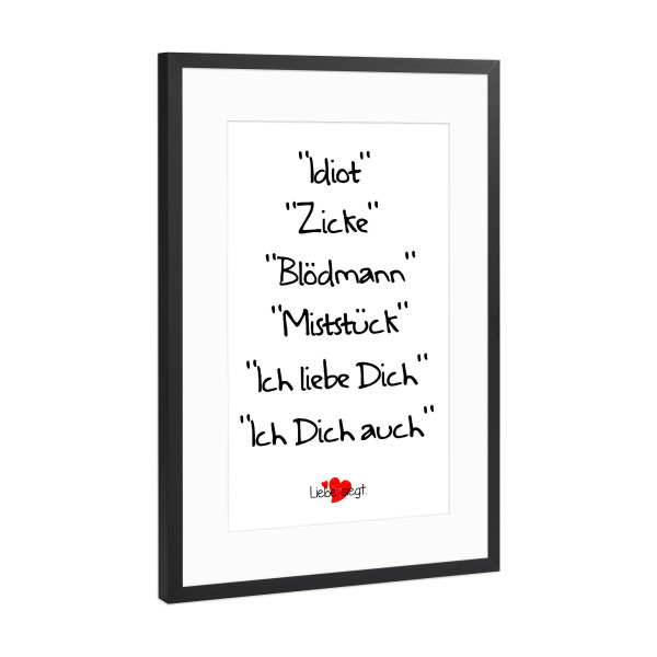 Poster mit Rahmen Schwarz (Metallic) "Liebe siegt immer" artboxONE - Typografie,Liebe,Lustig