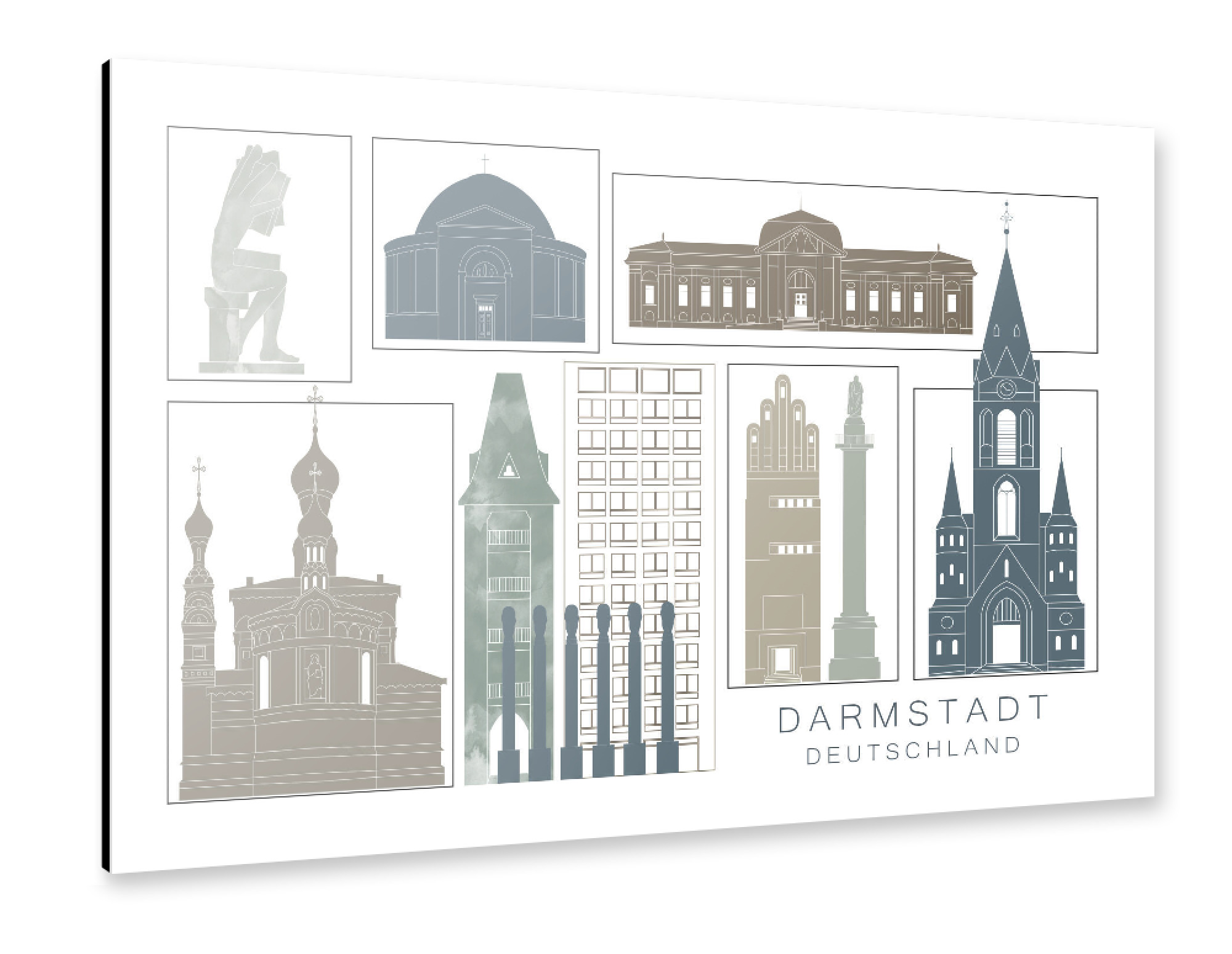 Alu-Dibond "Darmstadt skyline, navy" 30x20 cm artboxONE