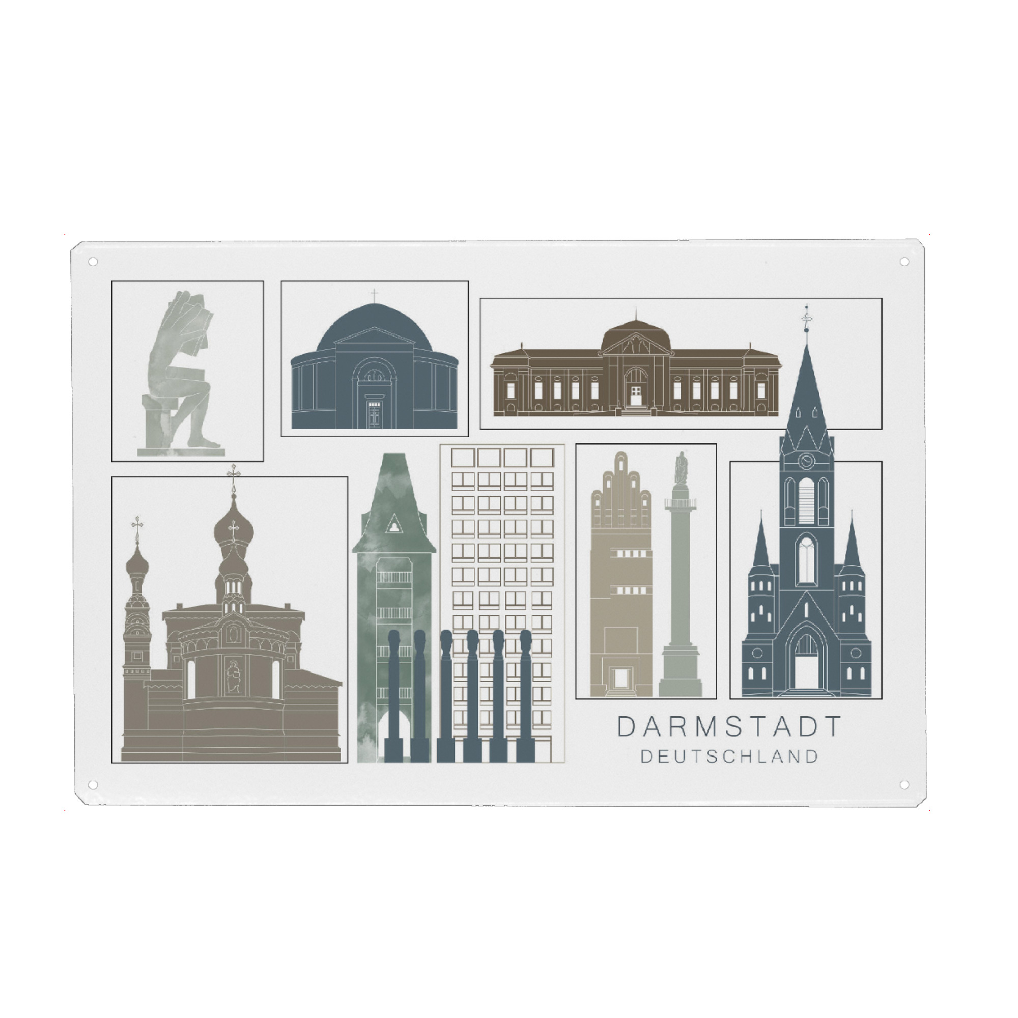 Metall Poster "Darmstadt skyline, navy" artboxONE - Städte,Reise,Architektur