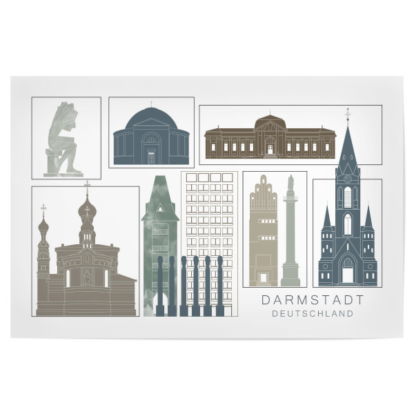 Poster 30x20 cm "Darmstadt skyline, navy" artboxONE - Städte,Reise,Architektur