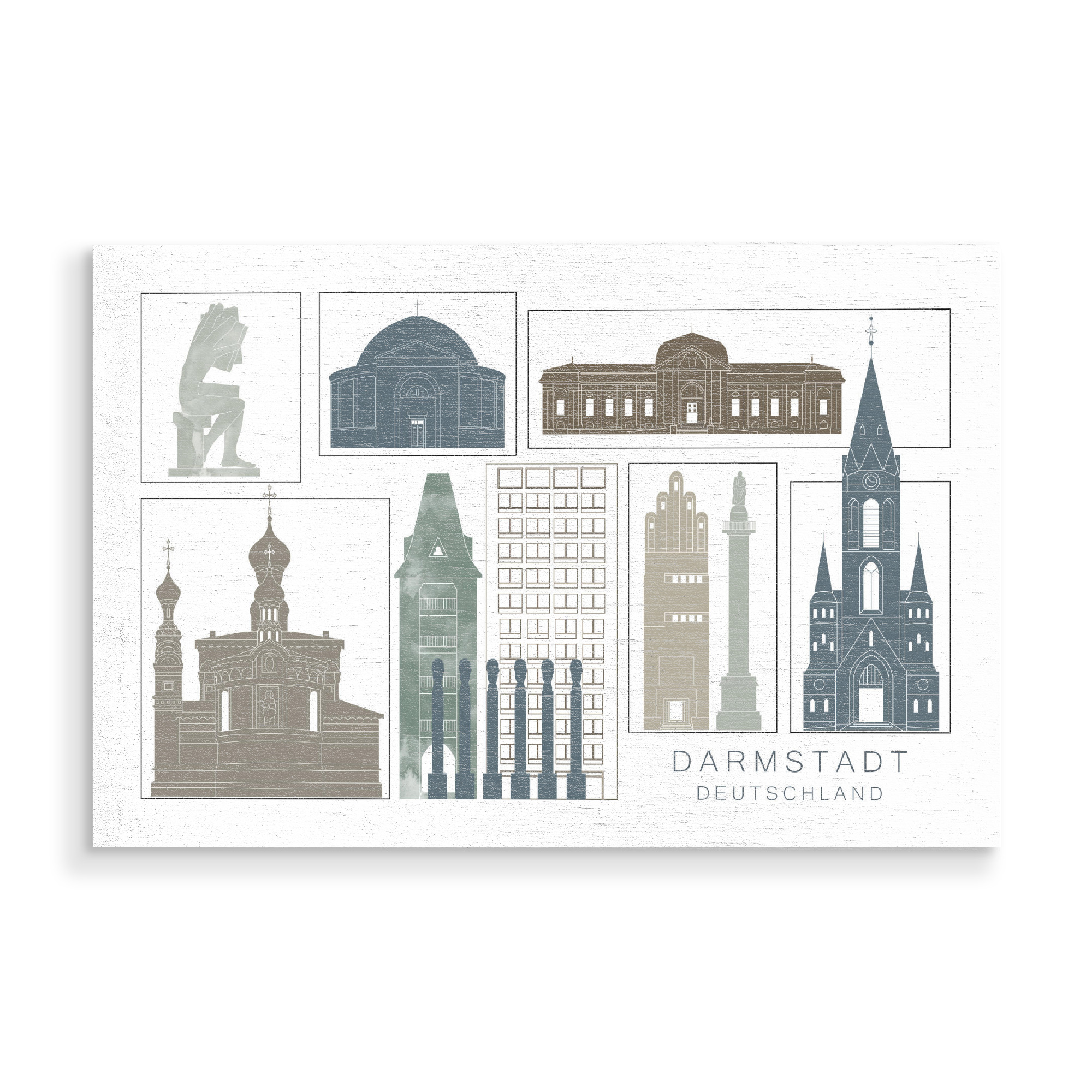 Holzbild "Darmstadt skyline, navy" artboxONE - Städte,Reise,Architektur