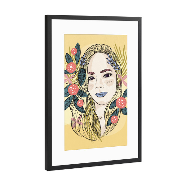 Poster mit Rahmen Schwarz (Metallic) "Floral woman Lis Sade" artboxONE - Floral,Menschen