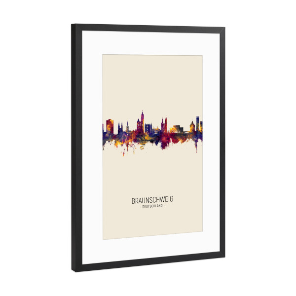 Poster mit Rahmen Schwarz (Metallic) "Braunschweig Germany Skyline Beige" artboxONE - Städte