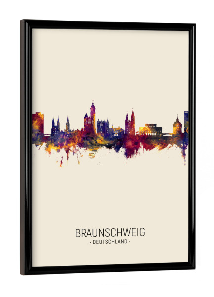 Poster mit schwarzem Rahmen "Braunschweig Germany Skyline Beige" artboxONE - Städte