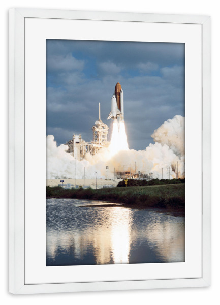 Poster mit Rahmen weiß "NASA Space Shuttle Start" artboxONE - Reise,Menschen,Architektur,Galaxy