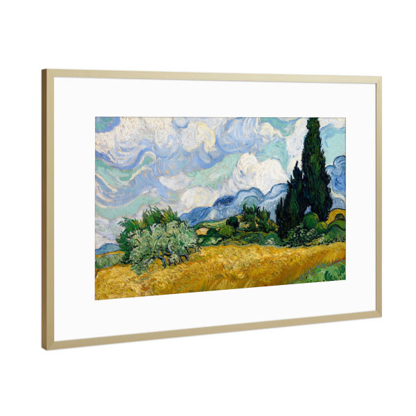 Poster mit Rahmen Gold "Wheat Field with Cypresses" artboxONE - Natur,Reise