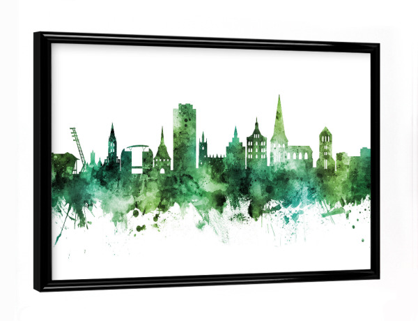 Poster mit schwarzem Rahmen "Rostock Germany Skyline Green" artboxONE - Städte