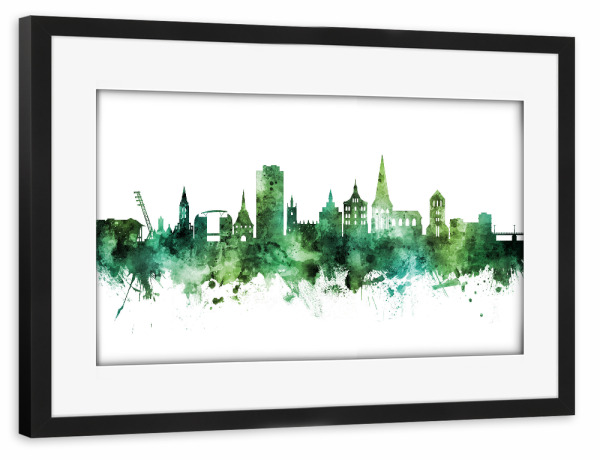 Poster mit Rahmen schwarz "Rostock Germany Skyline Green" artboxONE - Städte
