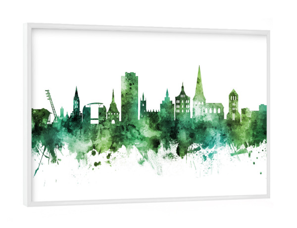 Poster mit weißem Rahmen "Rostock Germany Skyline Green" artboxONE - Städte