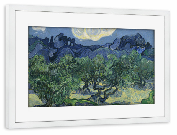 Poster mit Rahmen weiß "Olivenbäume" artboxONE - Natur - Olivenbäume,Vincent van gogh,Vangogh,Natur,Nature,Landschaft,Landscape,Gemälde,Kunst,Malerei