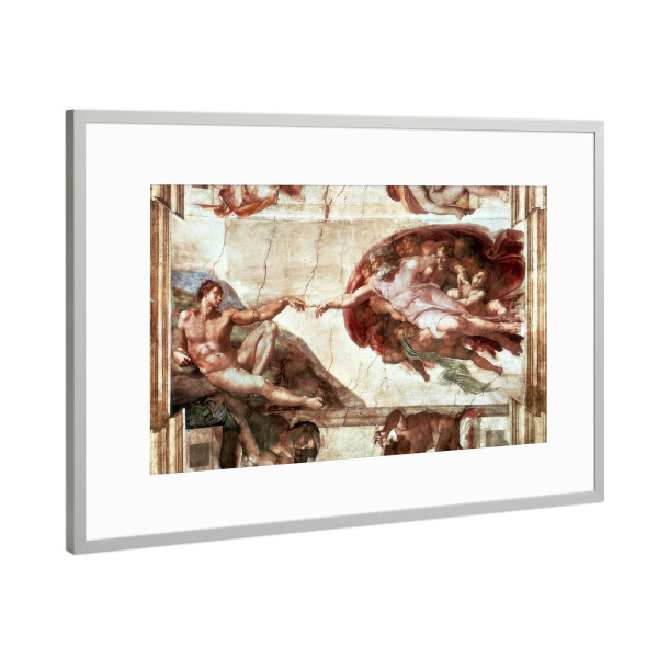 Poster mit Rahmen Silber "Die Erschaffung Adams Michelangelo" artboxONE - Menschen,Männer