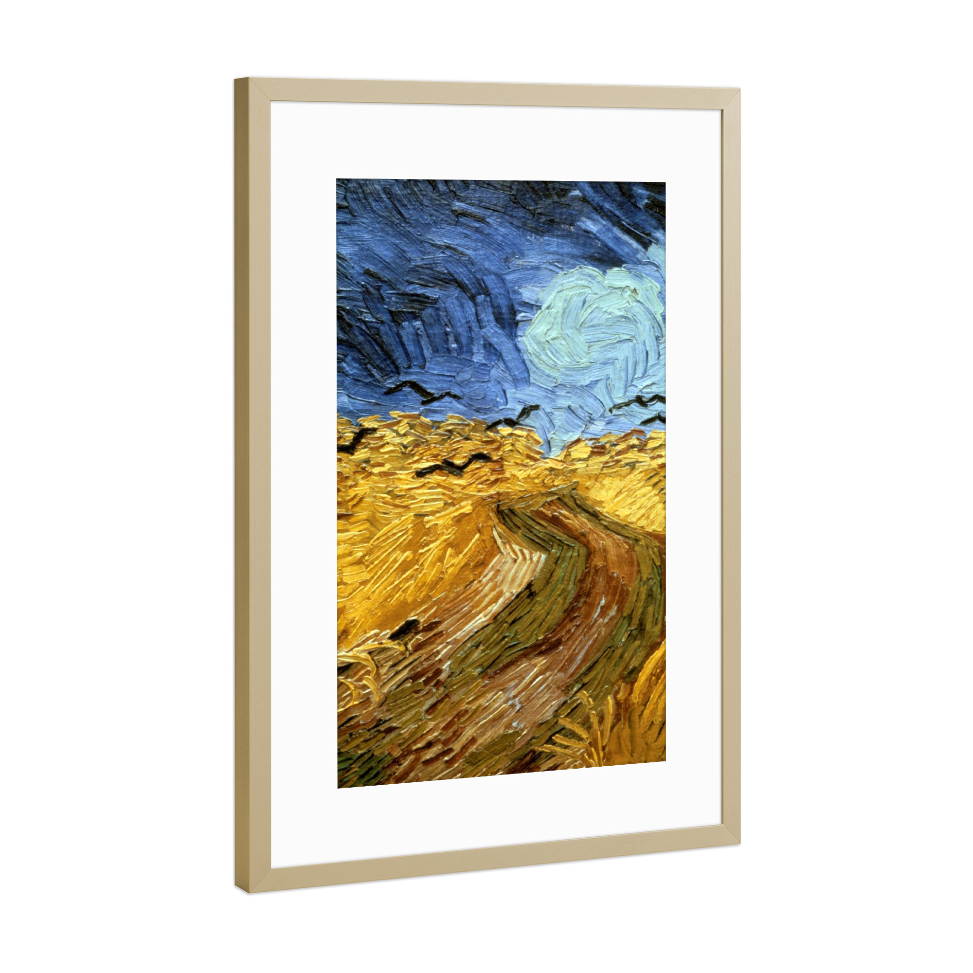 Poster mit Rahmen Gold "Wheatfield with Crows" artboxONE - Natur,Tiere