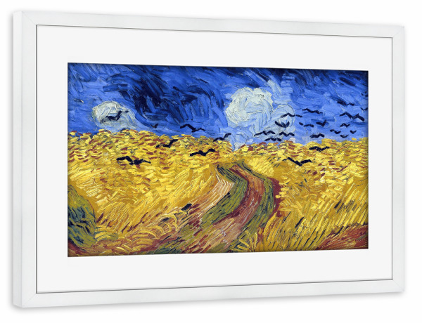 Poster mit Rahmen weiß "Weizenfeld mit Raben " artboxONE - Natur,Tiere