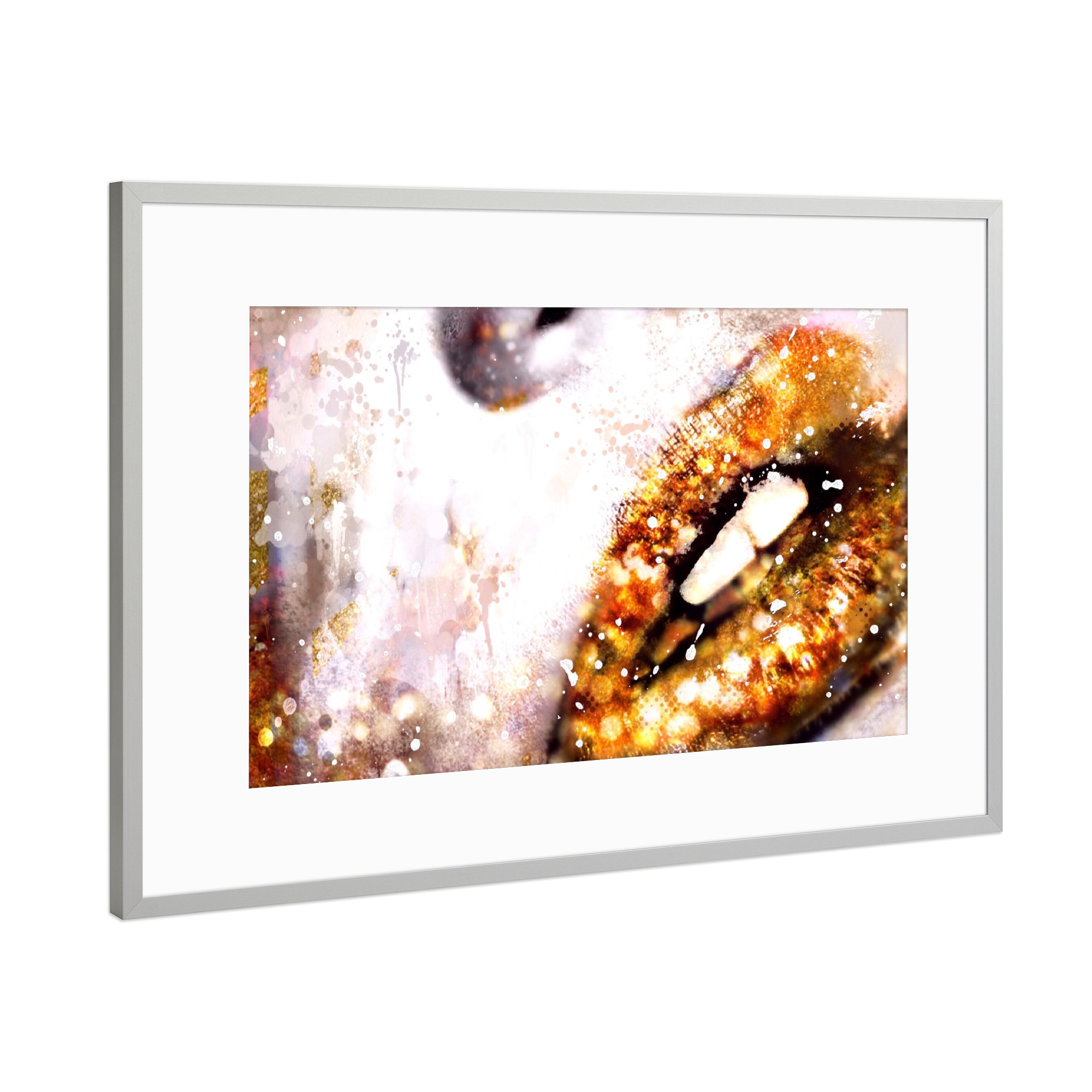 Poster mit Rahmen Silber "Golden Lips" artboxONE - Menschen,Liebe