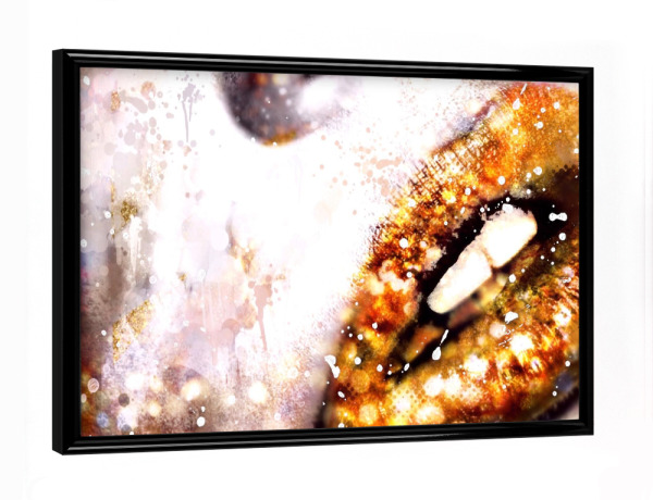 Poster mit schwarzem Rahmen "Golden Lips" artboxONE - Menschen,Liebe