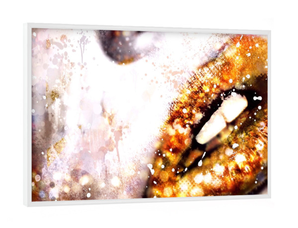 Poster mit weißem Rahmen "Golden Lips" artboxONE - Menschen,Liebe