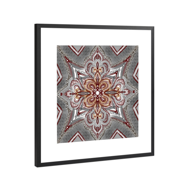 Poster mit Rahmen Schwarz (Metallic) "Mandala Majestätisch" artboxONE - Abstrakt,Geometrie,Fashion
