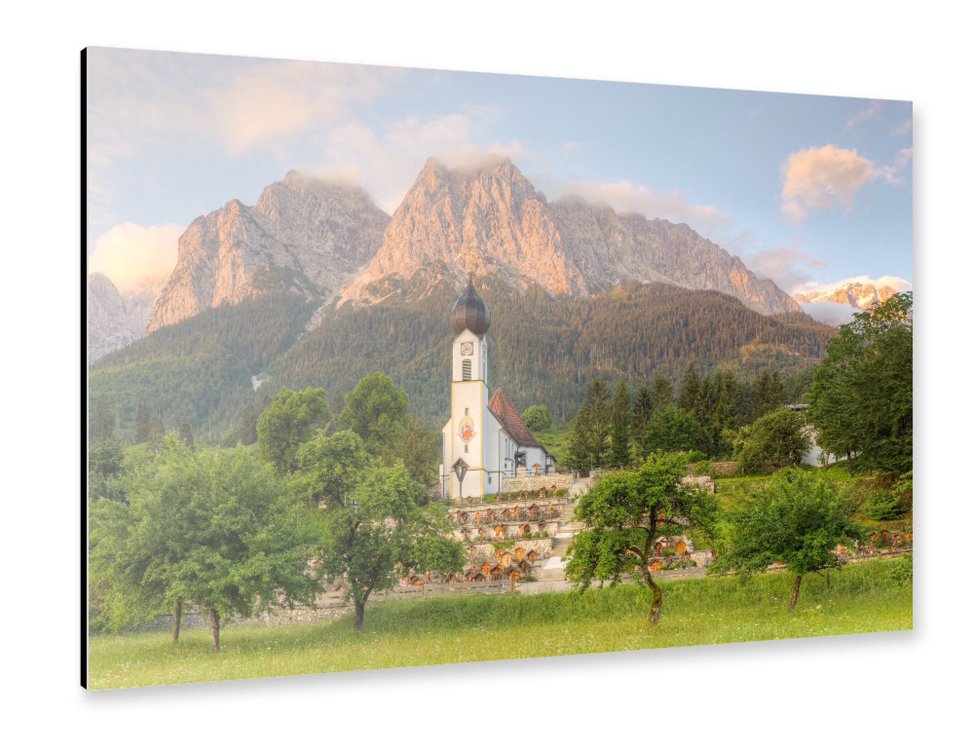 Alu-Dibond "Grainau Alpenglühen" 30x20 cm artboxONE